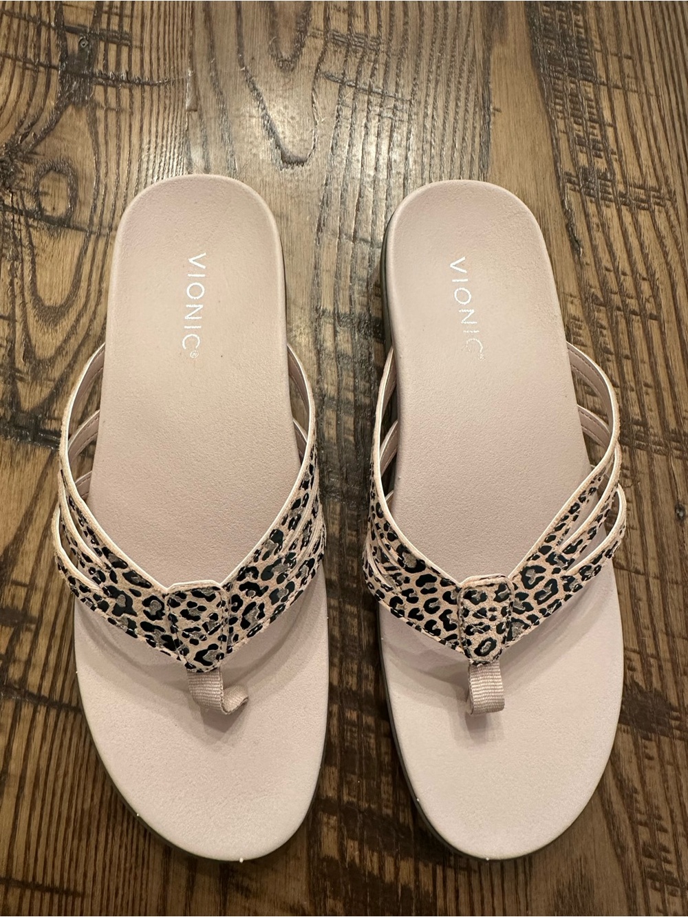 Vionic Women's Sandal in Blush with Leopard Print Straps